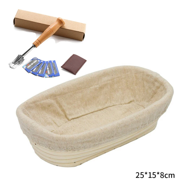 Bread Basket Bread Cutter Set Handmade Rattan Bread Banneton Set Bread Proofing Baskets Round/Oval Sourdough Basket Bakery Cafe