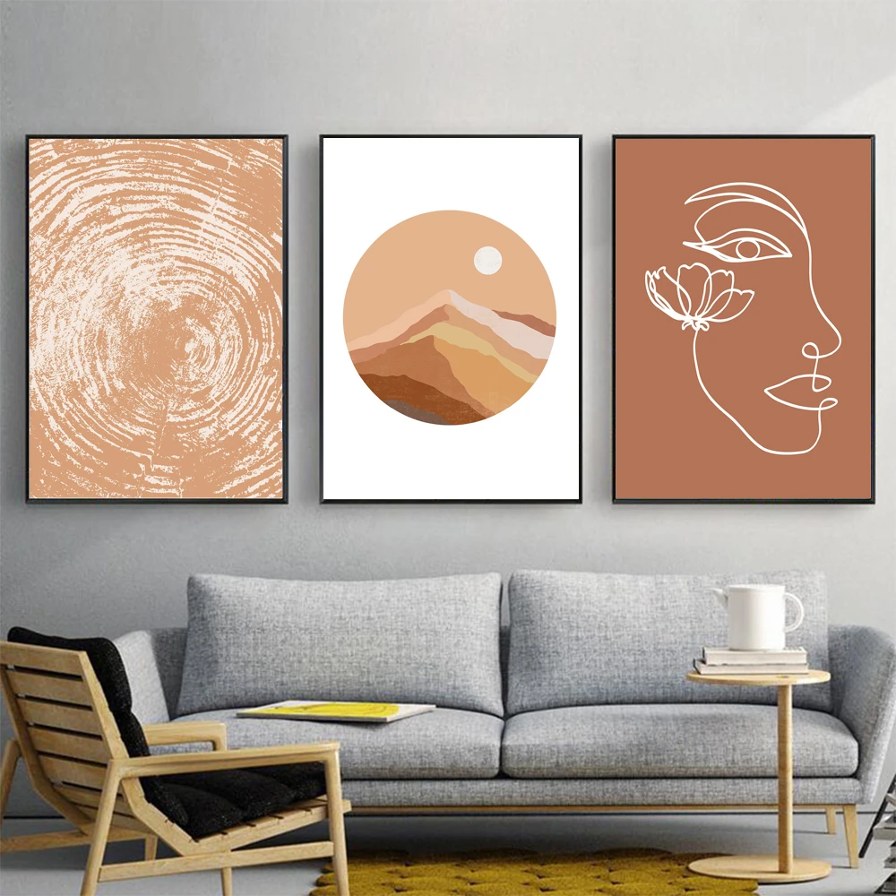 Female Face Art Poster Gallery Wall Canvas Painting Minimalist Art Print Sun Moon Terracotta Wall Picture For Bedroom Home Decor Painting Calligraphy Aliexpress