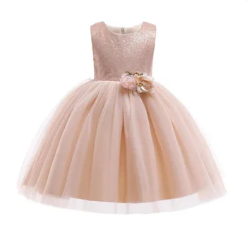

2020 Summer Sequined Girls Dresses Mesh Kids Clothes Pageant Evening Children's Clothing Wedding Party Dresses Costumes Vestidos