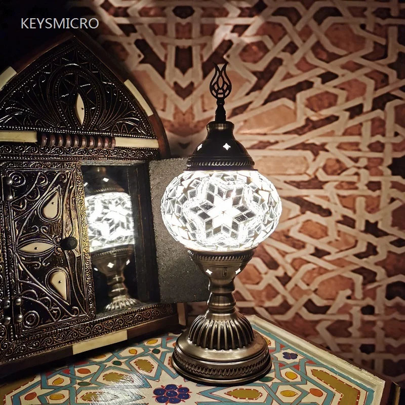 2020 Turkish mosaic table Lamp vintage art deco Handcrafted lamparas de mesa Glass romantic bed light lamparas con mosaicos