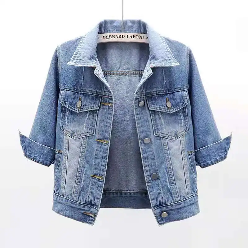 

Cowboy Coat Seven-Point Sleeve 2023 Spring Autumn Color Denim Jacket Women Short All-Match Jeans Outwear Ladies Cardigan Top