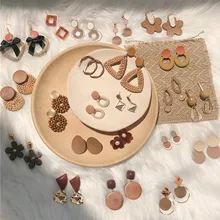 Модные коричневые литературные серьги-гвоздики, Свежие тренды, Сладкая девушка, ацетат, акрил, плюш, круглые геометрические серьги, кофейные серьги