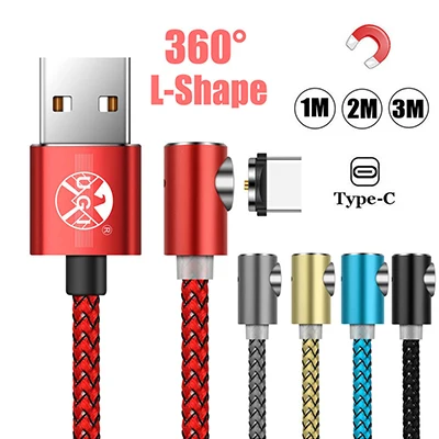 Gray for Type C 360 ° l-образный Магнитный usb-кабель для зарядного устройства для iPhone samsung Android Lot - Color: Gray for Type C