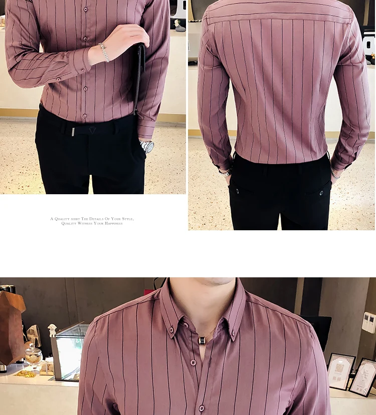 New Spring and Autumn Style Man Shirt Turn-down Collar Long-Sleeved Shirt Men Casual Stripe Shirt Camisa M-3XL