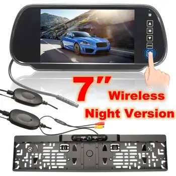 

Car Wireless Backup Rear View Camera + 7" Mirror Monitor 170° IR Infrared Night Vision Automobile License Plate Camera EU