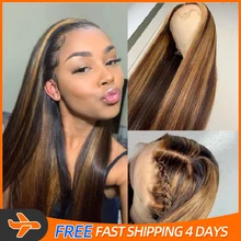 Highlight Lace Frontal Wig High Density 200 Wig 100% Real Highlight Wig Human Hair 13x4x1 Remy Pre Plucked Ombre Straight