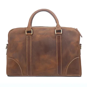 

Grade Male Men's Vintage Real Crazy Horse Leather Briefcase Messenger Shoulder Portfolio Laptop Bag Case Office Handbag