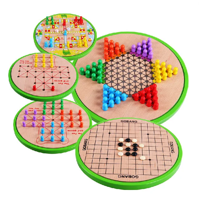 Wooden toys five-in-one checkers flying chess backgammon parent-child board games children's educational toys