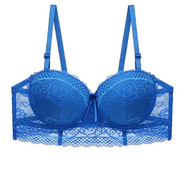 DKERT Women Push Up Bras Sexy Lace Underwear Half Cup BC Cup Bras brasier mujer - Цвет: Синий