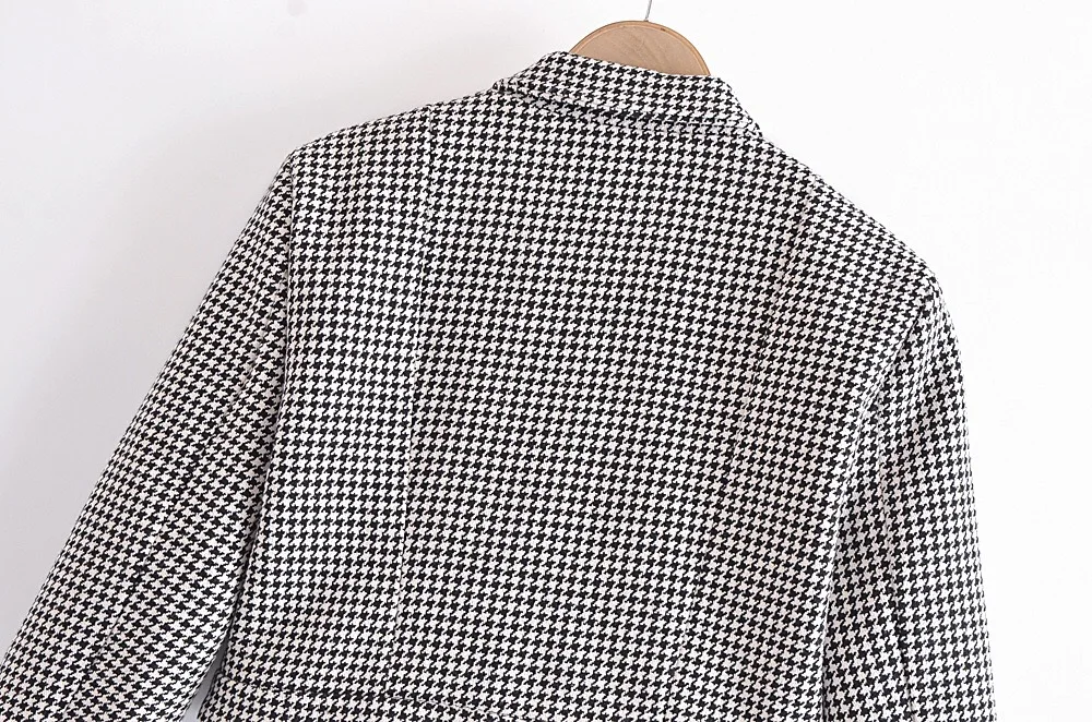 Retro French Style Green Check Plaid Weavon Cropped Blazer Women Notched Metal Buckle Buttons High Waist Suit Short Coat Outwear