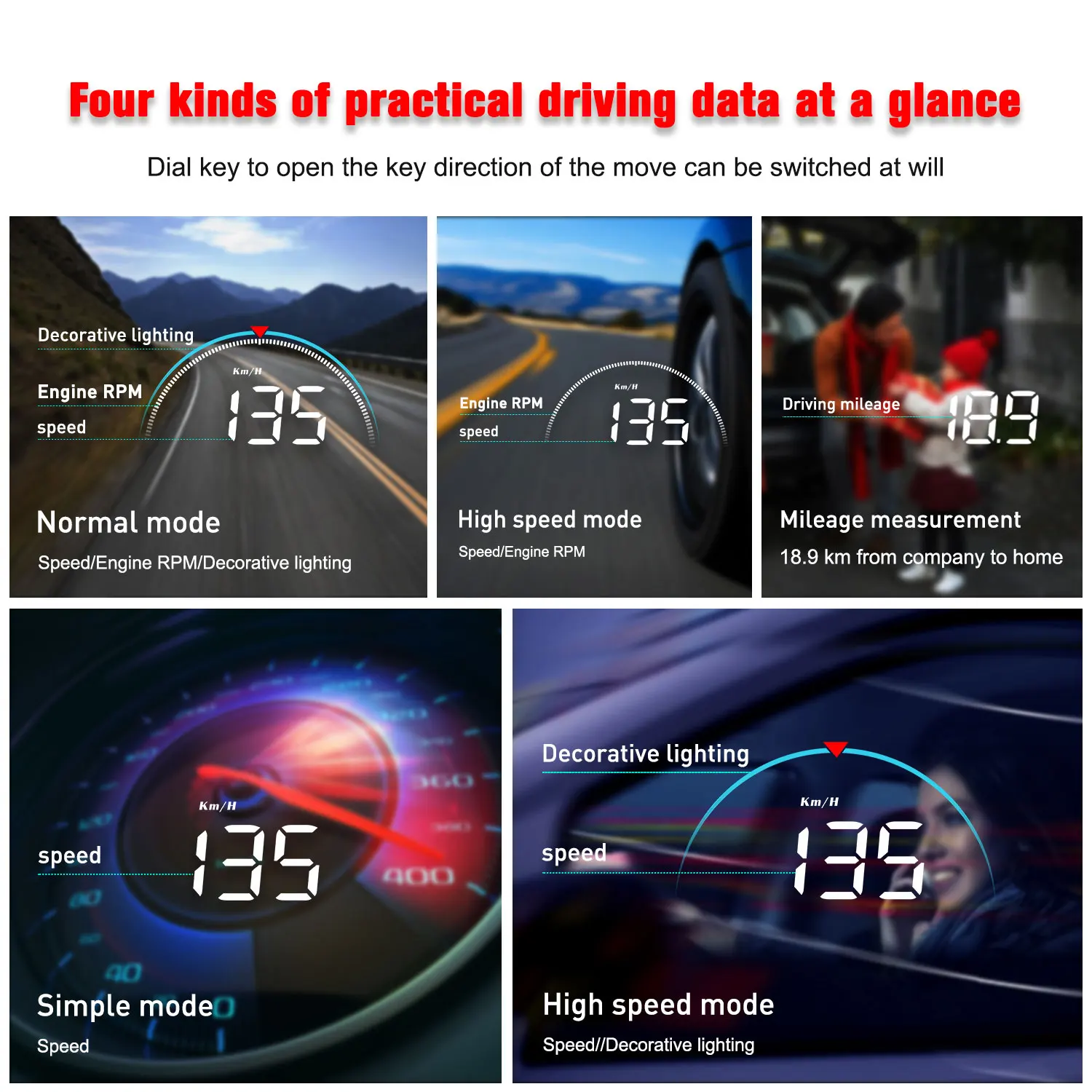 HUD-pantalla frontal OBD2 para coche, velocímetro, proyector, parabrisas, alarma electrónica automática, sistema de advertencia de exceso de velocidad, dispositivos inteligentes - Imagen 4
