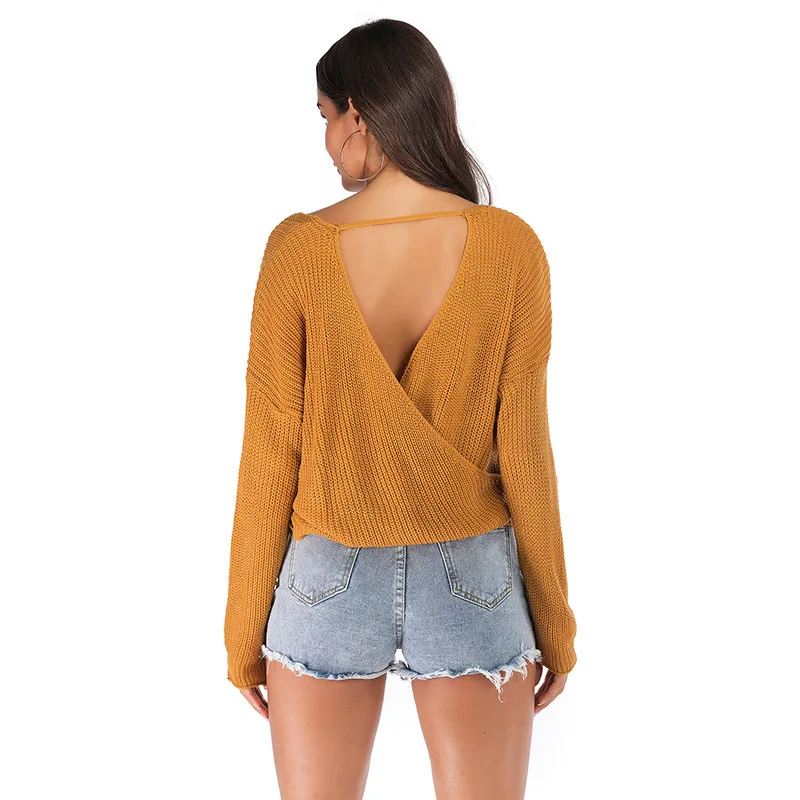 2019 autumn and winter popular knitwear V-neck solid color long sleeve Pullover for women sweaters fashion sueter mujer korean 2019 autumn and winter popular knitwear V-neck solid color long sleeve Pullover for women sweaters fashion sueter mujer korean
