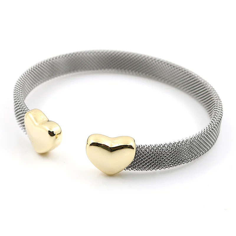 Vintage Stainless Steel Heart Cuff Bracelets Bangles Mesh Bracelets Bangles For Men Women Fashion Jewelry 4