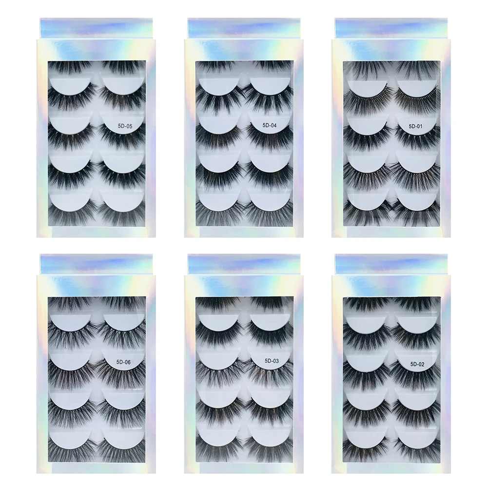 5 Pairs 3d Faux Mink False Eyelashes Thick Volume Natural for Beauty Makeup Extension Fake Eyelashes Strip Lashes Laser Box