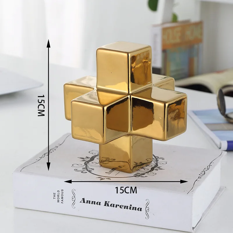 Gold large Скандинавские креативные квадратные блоки керамические ремесленные украшения современные модели Креста Черные Керамические золотистые украшения для дома декоративная фигурка Креста - Цвет: Gold large