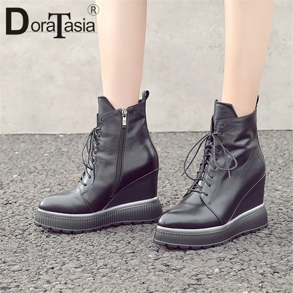

DORATASIA New Fashion Big Size 34-42 Brand Genuine Leather Height Increasing Shoes Woman Autumn Winter Ankle Boots Women