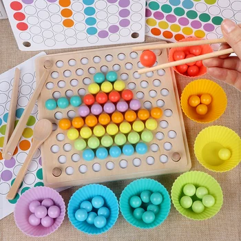 

JaheerToy Baby Hand Movement Training Color Cognition Bead Clipping Wooden Toys for Children Ball Montessori Early Education
