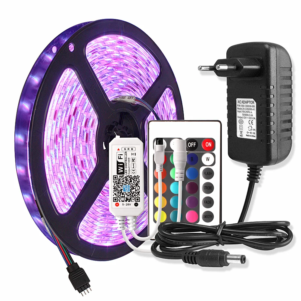 #Best 5M RGBW WiFi LED Strip Light RGB Tape Diode Neon Ribbon tira fita 12V SMD5050 RGBWW Flexible Light With Wifi Controller adapter