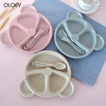 

3Pcs/Set Baby Bowl+spoon+fork Feeding Food Tableware Cartoon Bear Kids Dishes Eating Dinnerware Anti-hot Training Dinner Plate..