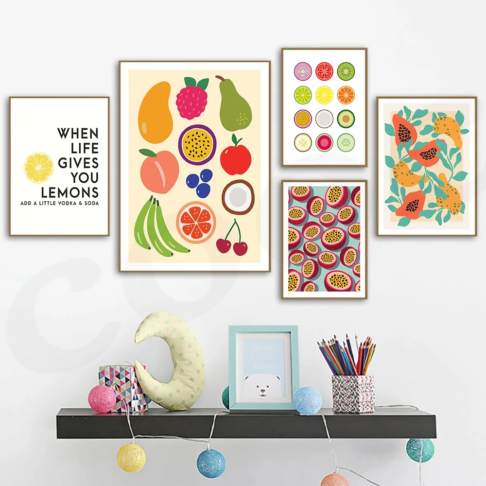 

Colorful Fruit Picture Lemon Wall Art Simple Quote Canvas Painting Modern Nordic Prints for Living Room Home Decor