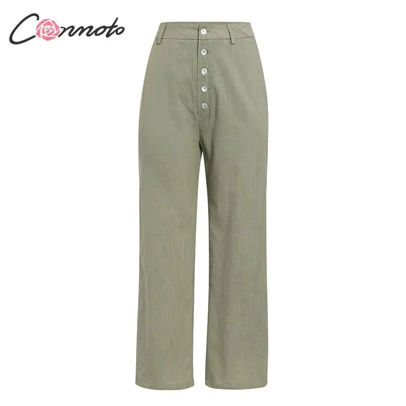 Conmoto high waist casual pants women summer spring solid green trousers high waist green ruffles vintage pants