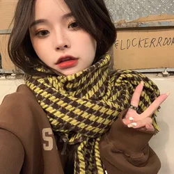 Women's Houndstooth Lattice Scarf Shawl Winter Imitation Cashmere Warm Thick 190*64cm Fashion All-match Trend Student Scarves
