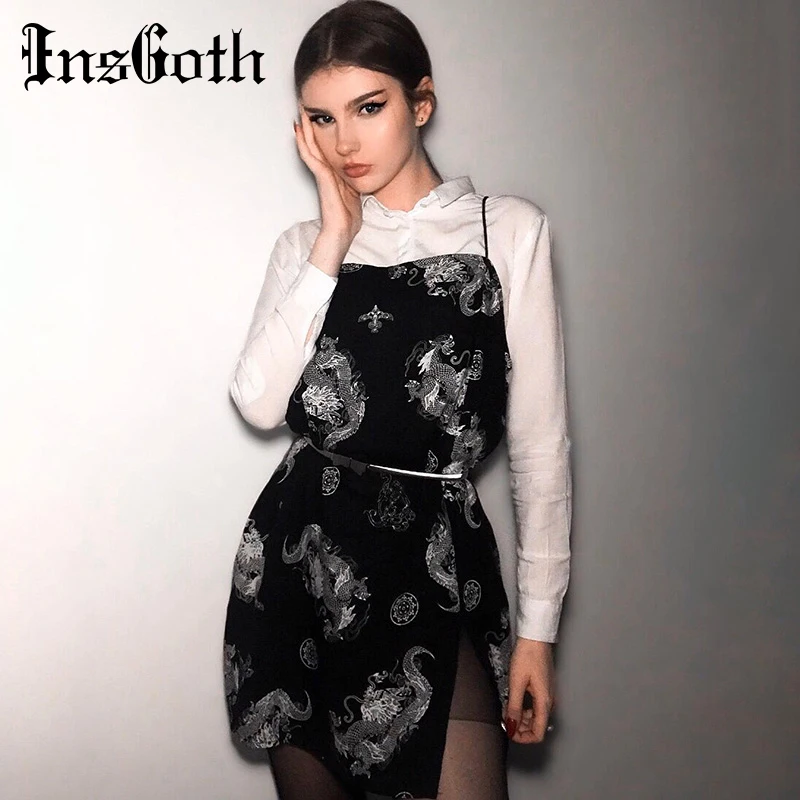 Винтажное платье с принтом дракона InsGoth сексуальное облегающее женское мини