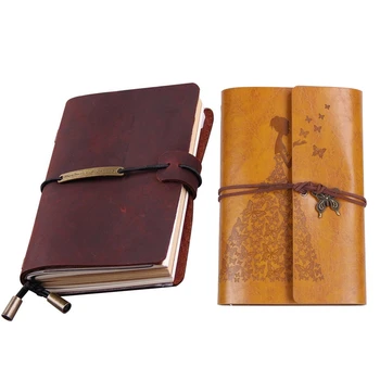 

Leather Travel Journal Notebook for Men & Women 5.2 x 4 Inches - Red Wine & Refillable Notebook Journals,A6 Leather Bound Travel