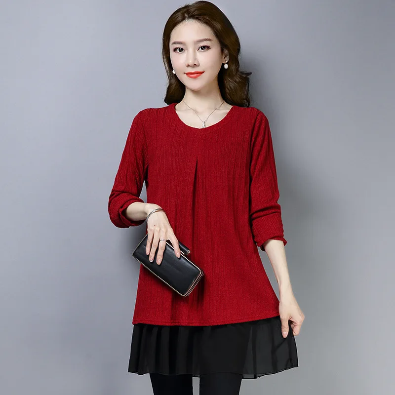

2019 Mid-length Tops Plus-sized Large Size WOMEN'S Dress Cover Belly Slimming Korean-style Fat Mm Base Shirt