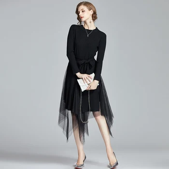 

2019 New Cute Women dress Sweater + Yarn Xuan Elegant Wind Render (distributionlt Dresses Black Apricot 8862