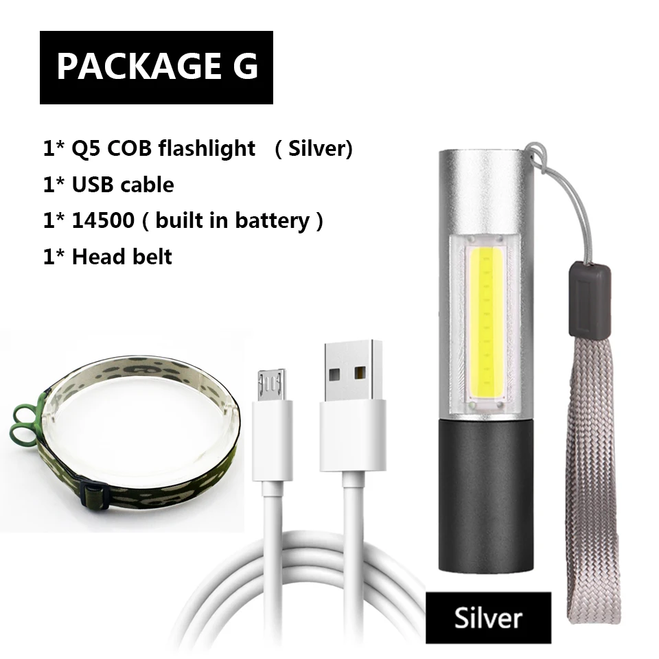 Package G 2 в 1 XM-L T6 внешний аккумулятор светодиодный фонарь 3 режима переключатель зум-объектив Встроенный перезаряжаемый аккумулятор 18650 Головной фонарь - Испускаемый цвет: Package G