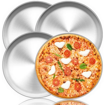 

4 Pcs Pizza Pan, 12 Inch Pizza Pan Set Round Pizza Oven Baking Pans Tray Stainless Steel for Home Party, Dishwasher Safe