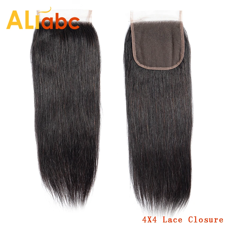 Aliabc Peruvian Lace Closure Hair Straight Natural Color 8-22 Inch 4*4 Non-remy 100% Human Extensions Free Shipping | Шиньоны и парики