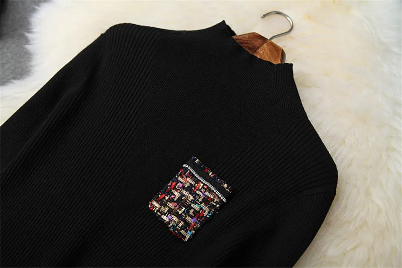 Дизайнерский комплект из 2 предметов с юбкой для подиума, Женская мода, осенне-зимняя одежда, черный свитер и длинная твидовая шерстяная юбка, костюм-двойка