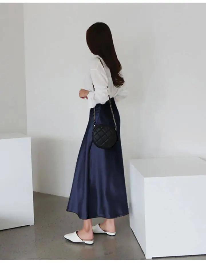 Корейские Юбки Женская шелковая юбка женская элегантная женская атласная розовая длинная Офисная Женская юбка с высокой талией Облегающая Юбка Faldas Mujer Moda