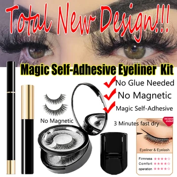 

SKONHED Handmade False Eyelashs Magic Self-Adhesive Eyeliner Set No Glue No Magnetic Needed Easy Apply Any Eyelashes Reusable