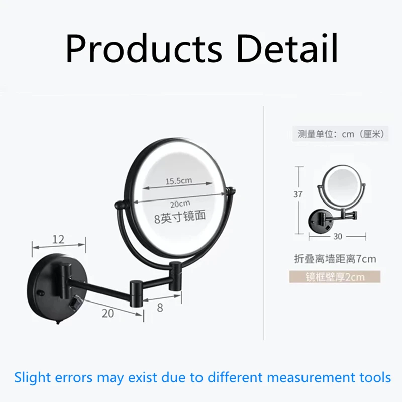 Bathroom Mirror Black Brass Dual Side LED Light Cosmetic Mirror Extending Folding Wall Lamp Magnification 3/5/10X Makeup Mirrors 6