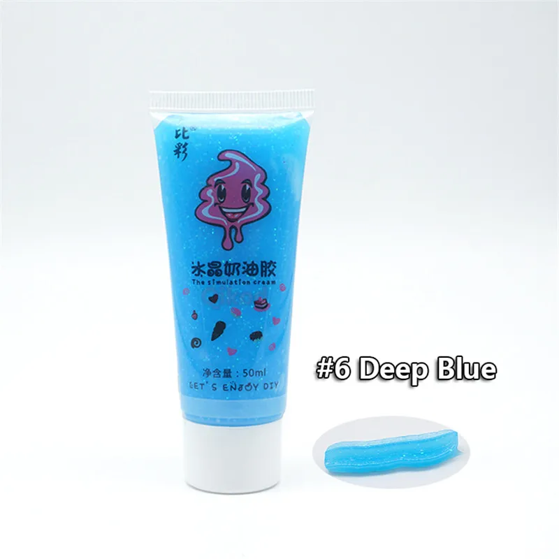 Deep Blue 6 12 цветов 50 мл DIY моделирование слизи мороженое гель чехол для телефона торт крем Шоколадный клей для ногтей мягкая глина Decorati материал подарок для девочки - Цвет: Deep Blue 6