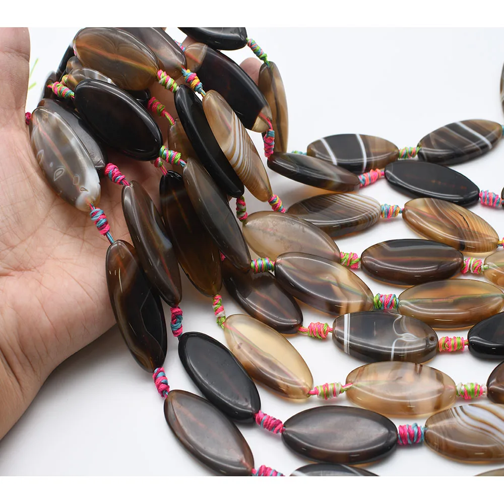 2strands/lot 47mm Natural Smooth coffee stripe Agate Oval stone beads For DIY Bracelet Necklace Jewelry Making Strand 15