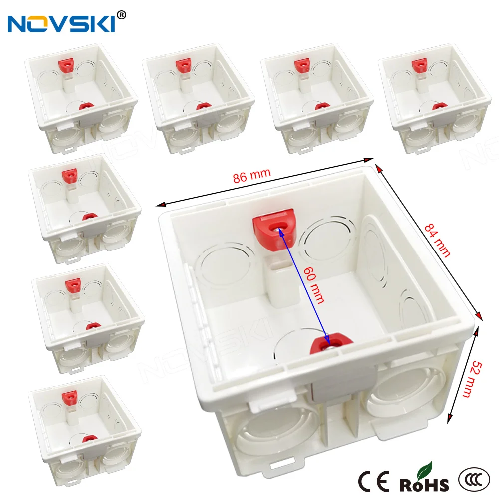 

NOVSKI 8pcs/lot Mounting Back Box Adjustable Internal Cassette Junction Box For Wall Switch and Socket White 86*84*52 mm