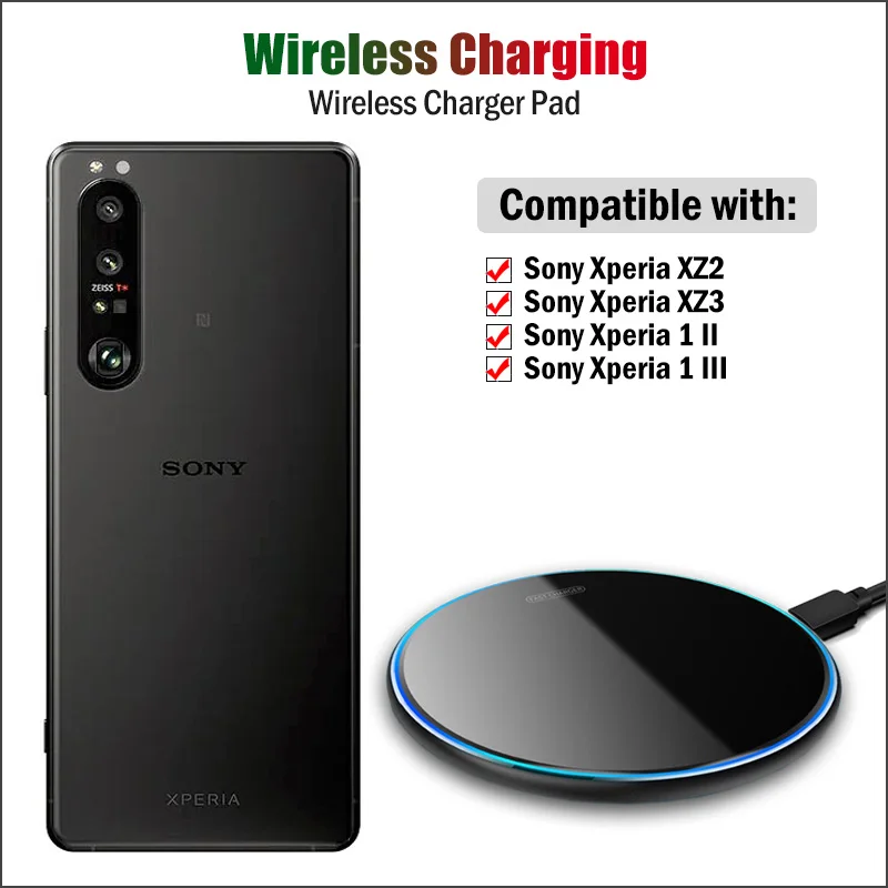 10W Fast Qi Wireless Charger for Sony Xperia 1 II III XZ2 XZ3 Phone Wireless Charging Pad Breathing Light Gift Case