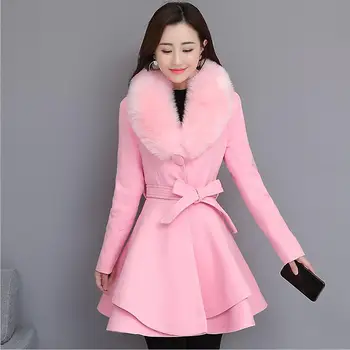 

Thickening Warm Woolen Jacket Women Winter New 2020 Winter Woolen Coat Women Long Slim Big Fur Collar Coats Female Jackets Red