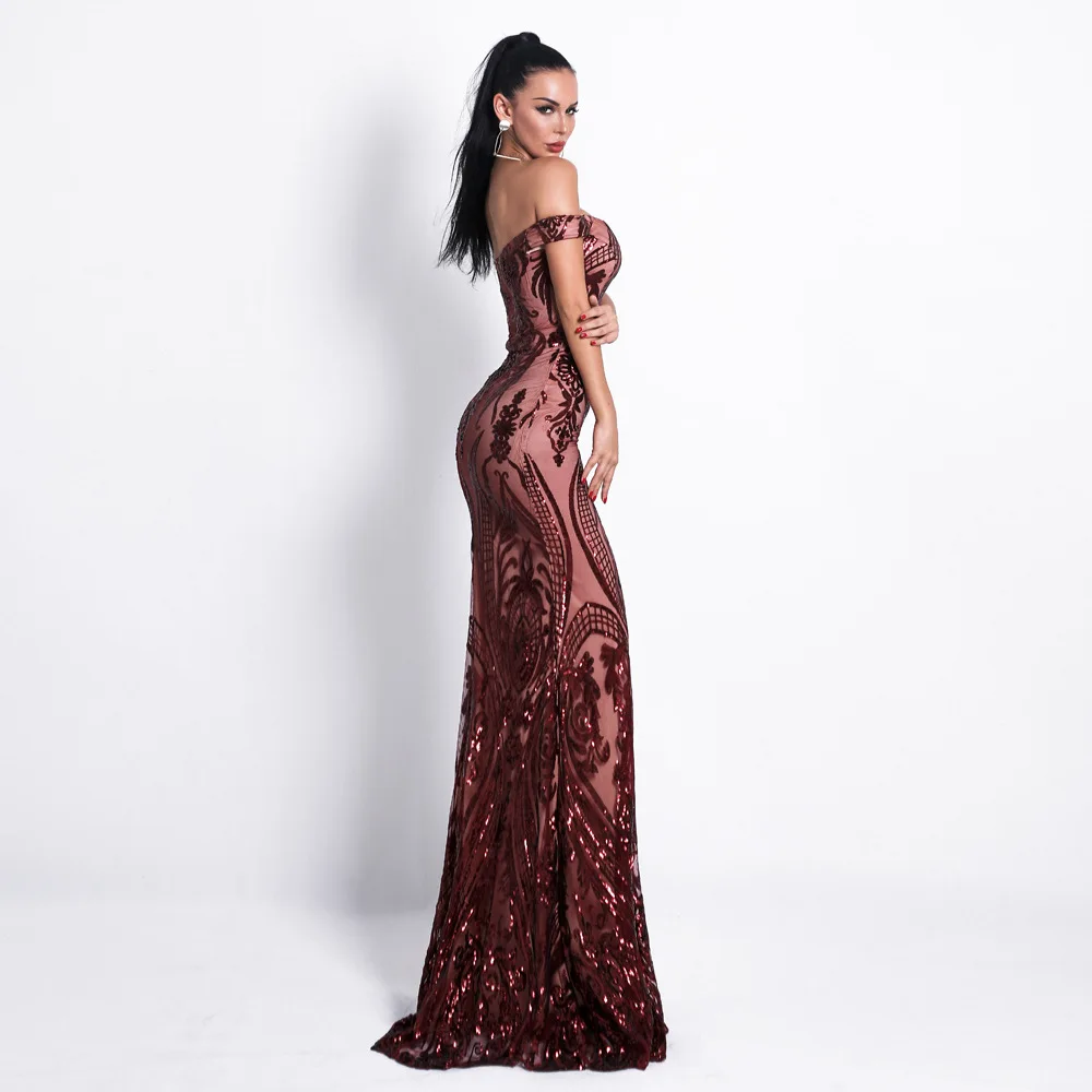 2019 Women Dress Sexy Bra Off Shoulder Dresses Female Backless Sequin Elegant Maxi Party Reflective Dress Vestdios (6)