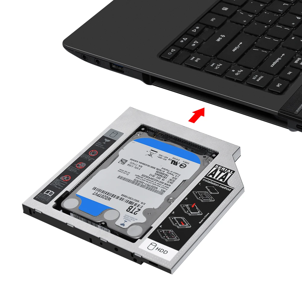 Sunvalley алюминиевый сплав и пластик 9,5 мм 2nd HDD Caddy SATA To SATA 3,0 для ноутбука DVD/CD-ROM Оптический отсек 2," HDD SSD чехол