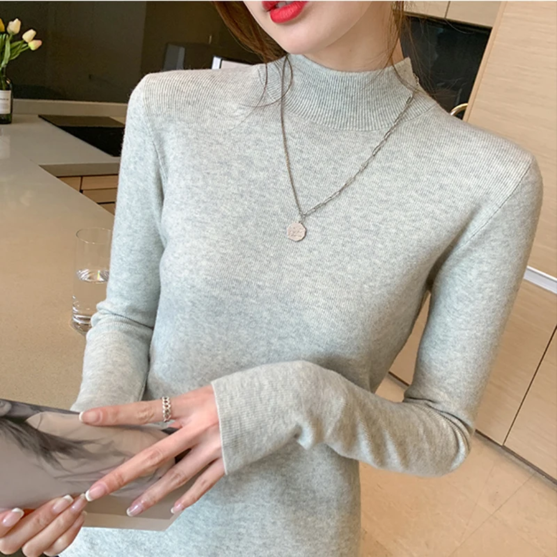 AOSSVIAO Turtleneck Sweater Women Fashion 2021 New Stretch Tops Women Knitted Pullovers Long Sleeve Bottoming Knitted Sweater