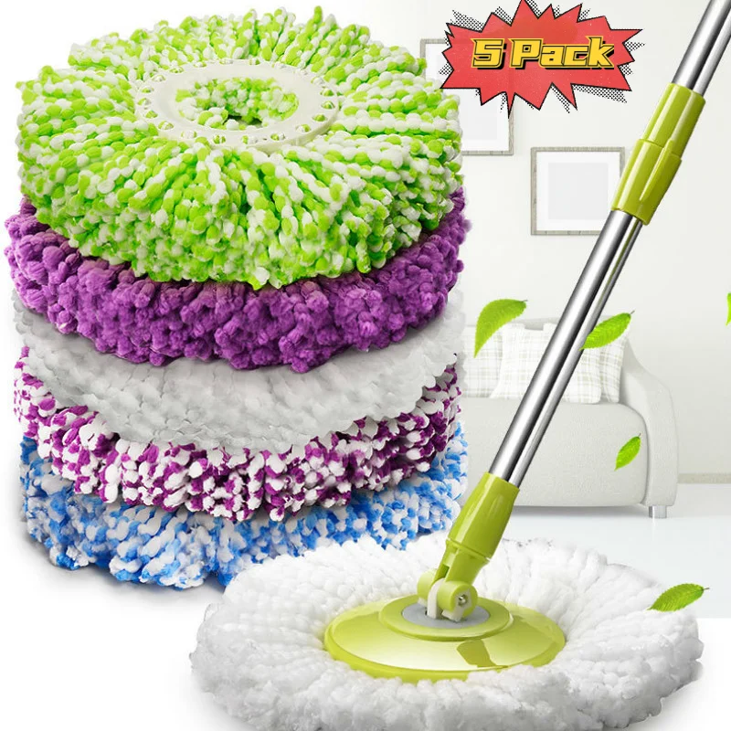 5 Pcs Colorful Spin Mop Replacement Head For Wash Floor Round Squeeze