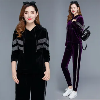 

2020 Women Two Piece Set Female Winter Tracksuit Velvet Hoodies Top + Pants Ladies Long Sleeve Outfit Femme Sporting Suits