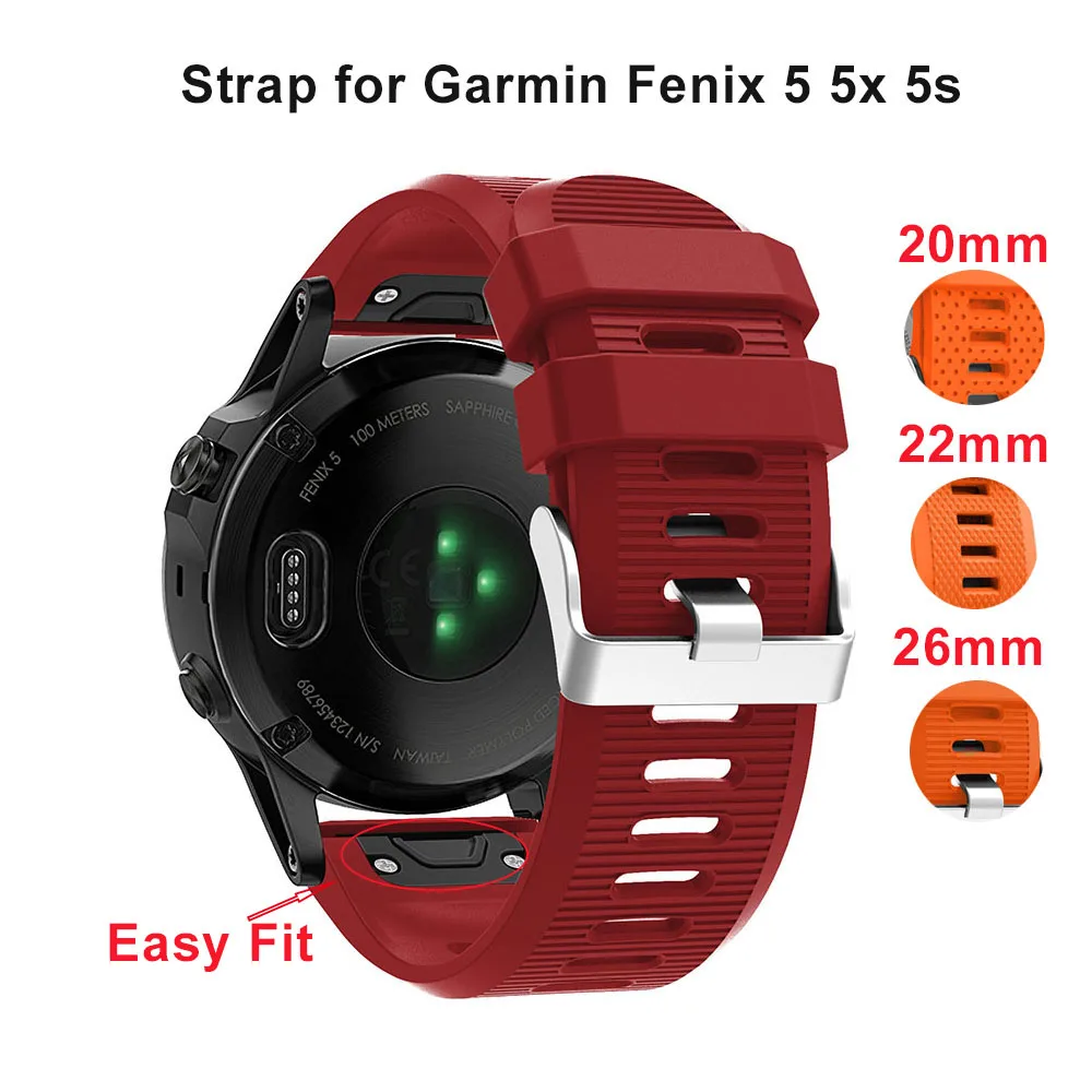 26 22 20 мм силиконовый ремешок для Garmin Fenix 5 5x 5S plus gps часов fenix 6 6s 6x браслет 3