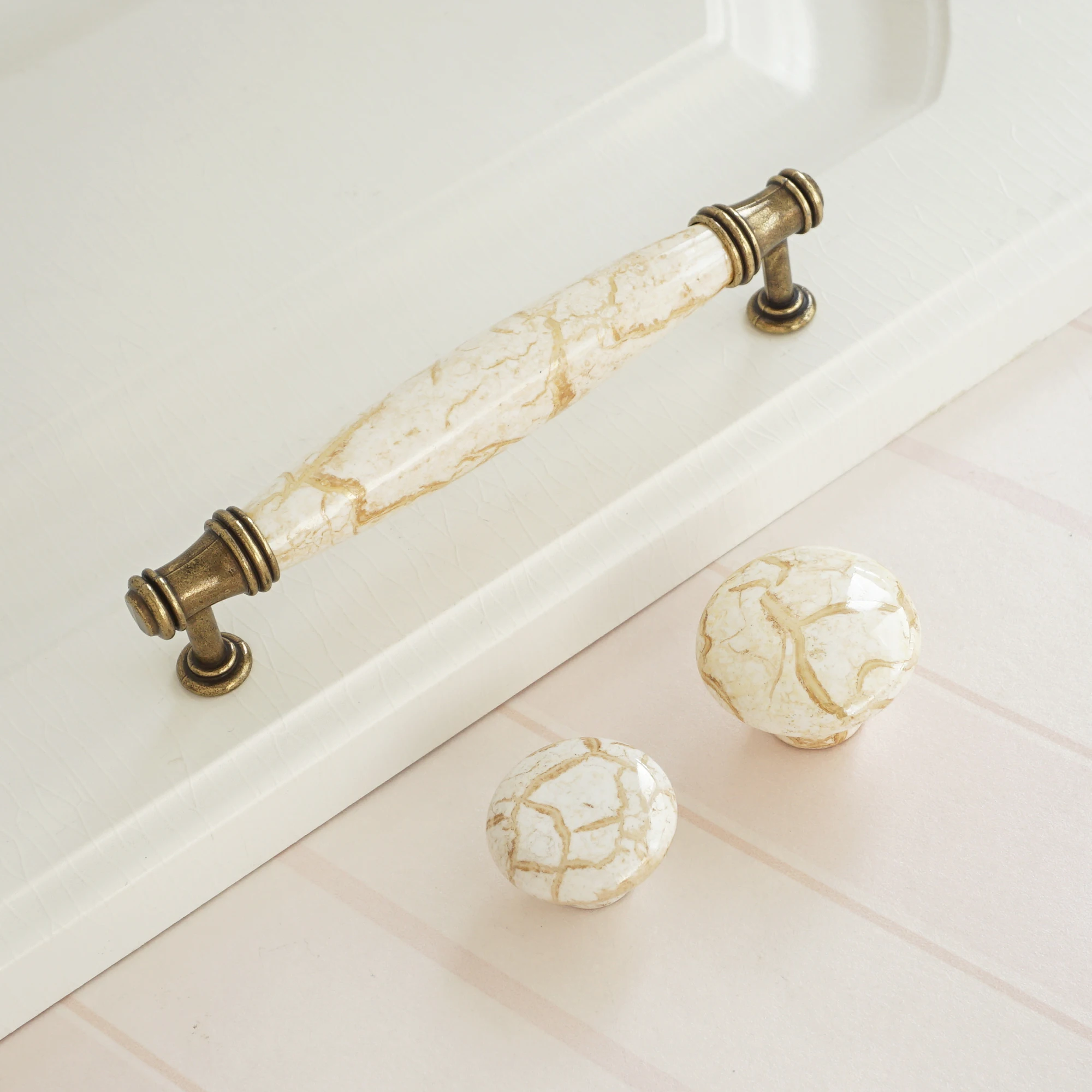 5 &quotкруглые желтоватые керамические ручки для дверей шкафа из цинкового сплава в