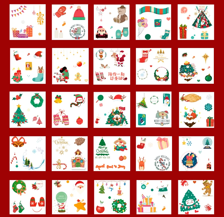 Mr.paper 50pcs/box Merry Christmas Plain Sheet Deco Stickers Santa Claus Christmas Tree Snowman Socks Gifts Children Stickers